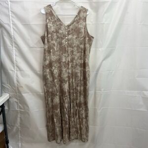 LOGO Lori Goldstein women's beige tie dye wide leg sleeveless jumpsuit casual L